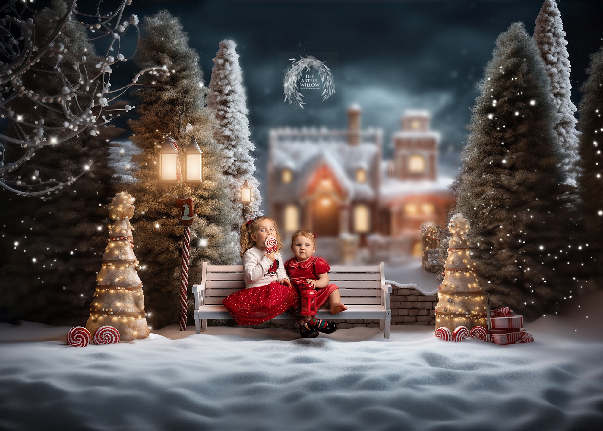 The 'Ginger' Digital Backdrop collection (SET OF 5 stunning festive gingerbread village digital backdrops for Baby & Portrait photography)