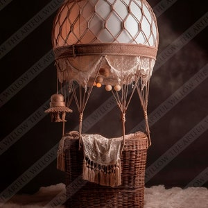 The 'Kiara' Digital Backdrop collection SET OF 5 stunning boho rustic wicker and cream hot air balloons for newborn photography image 2