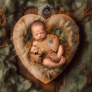 Sage Green and cream heart bowl newborn digital backdrop