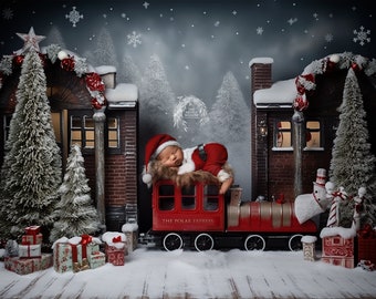 The &#39;Nick&#39; Digital Backdrop collection (SET OF 5 stunning festive model steam train digital backdrops for Newborn & Baby photography)