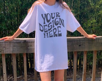 Comfort Colors C1717 White Front Mockup Oversized White Outdoors Mockup Model Mockup Trendy Mock White Shirt Cowgirl Aesthetic Mockup