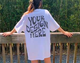 Comfort Colors C1717 White Back Mockup Oversized White Outdoors Mockup Model Mockup Trendy Mock White Shirt Cowgirl Aesthetic Mockup