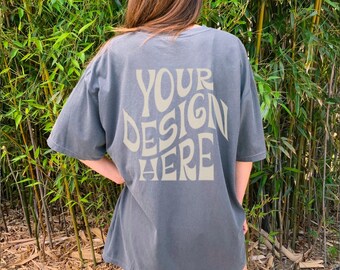 Comfort Colors C1717 Pepper Back Mockup Oversized Outdoors Mockup Model Mockup Trendy Mock Gray Colored Shirt Cowgirl Aesthetic Mockup