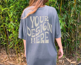 Comfort Colors C1717 Pepper Back Mockup Oversized Outdoors Mockup Model Mockup Trendy Mock Gray Colored Shirt Cowgirl Aesthetic Mockup