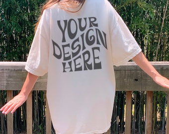Comfort Colors C1717 Back Mockup Oversized Ivory Outdoors Mockup Model Mockup Trendy Mock White Colored Shirt Cowgirl Aesthetic Mockup