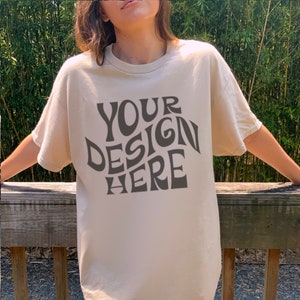 Gildan 5000 Sand Front Mockup Oversized Outdoor Mockup Model Mock Trendy Mock White Colored Shirt Cowgirl Aesthetic Mockup