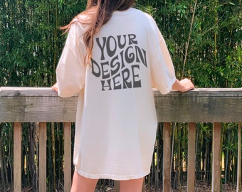 Comfort Colors C1717 Back Mockup Oversized Ivory Outdoors Mockup Model Mockup Trendy Mock White Colored Shirt Cowgirl Aesthetic Mockup