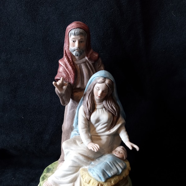 Vintage BERMAN and ANDERSON Porcelain Holy Family Music Box First Noel works 6"