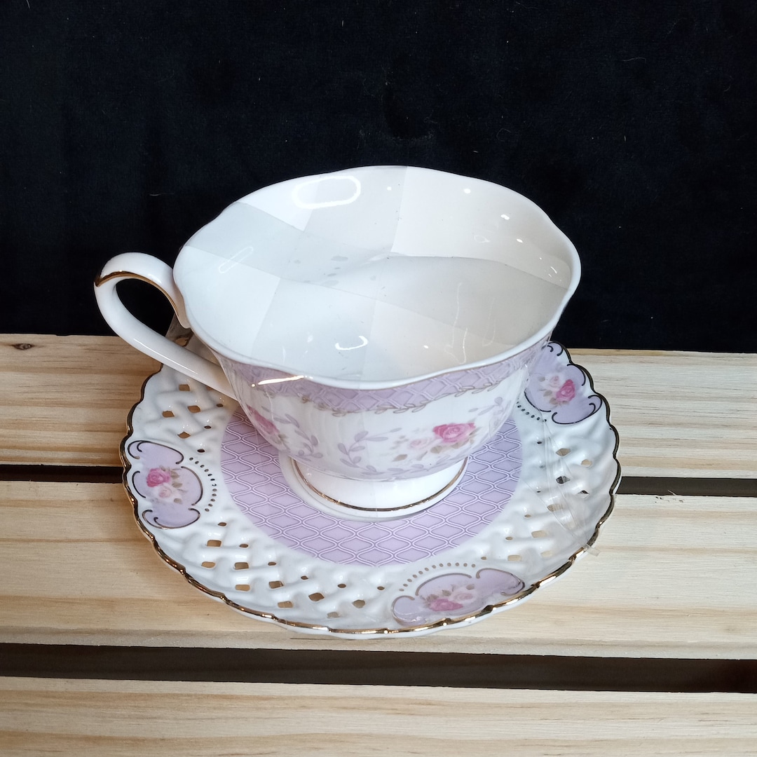 Grace Teaware Fine Porcelain Tea Cup & Saucer W/gold Trim Lacework ...