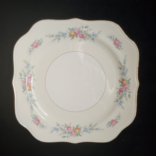 Five Homer Laughlin Eggshell Nautilus Pink Yellow Floral A51 N5 Square Salad Plate 8”