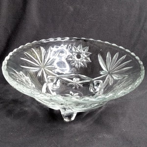 Footed Candy Dish Clear Glass 3 Footed Cut Glass Scalloped Rimmed Vintage 6.25&quot;