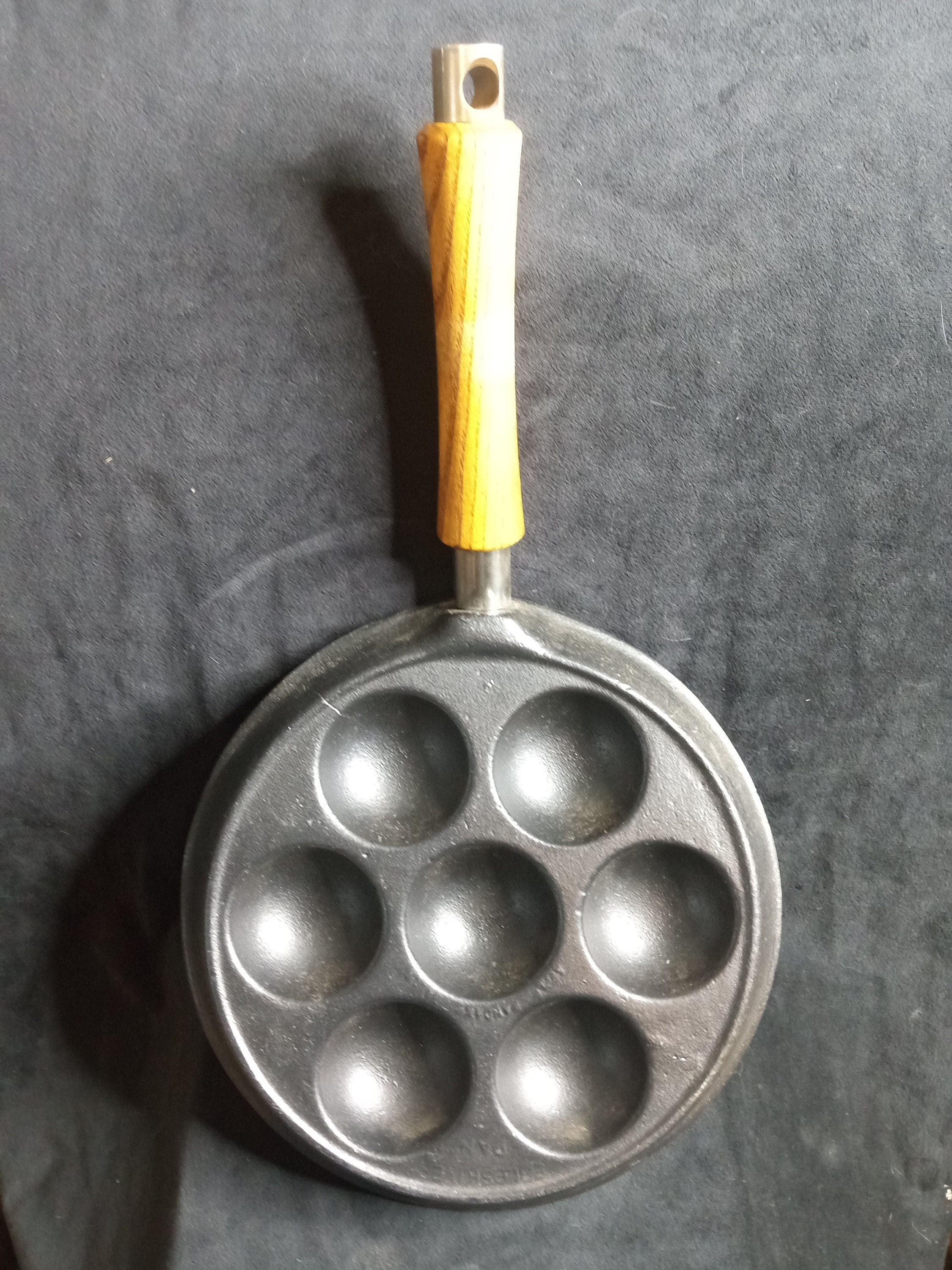 Aebleskiver Cast Iron Danish Pancake Ball Pan With Wooden 