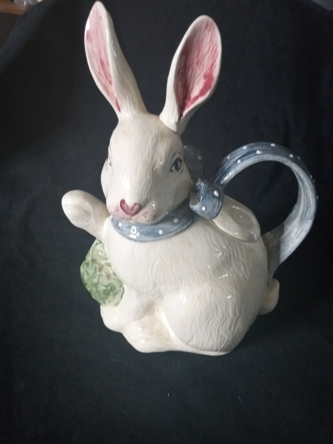 Vintage Teapot Rabbit Floral Hand Painted White Bunny Ceramic Kitchen ...