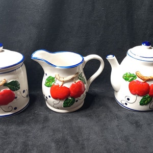 Vintage Small Apple Teapot, Creamer and Sugar Bowl