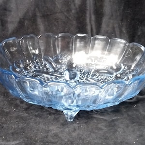 Indiana Glass Blue Footed Oval Center Piece Fruit Bowl Garland 12" x 8.5"