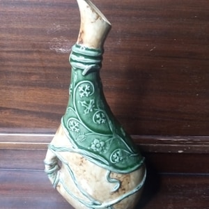 Lovely- Floral with Vines Goose Necked Pottery Jug Bud Vase 12 inches tall