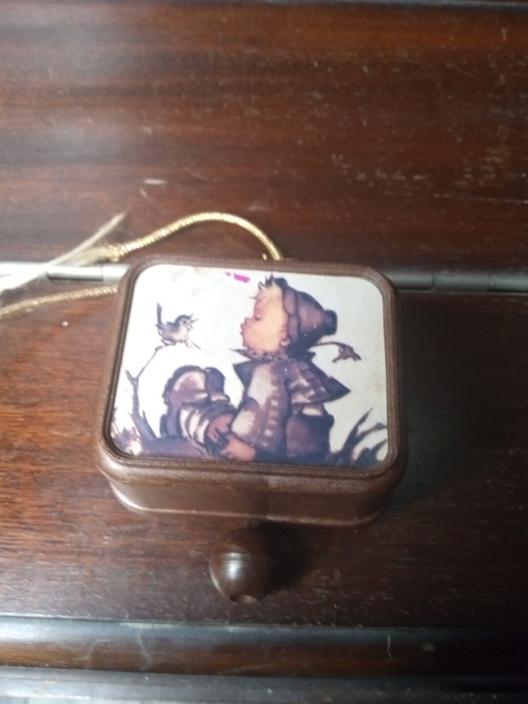 Vintage Hummel Style Picture Pull String Musical Ornament Made in Japan