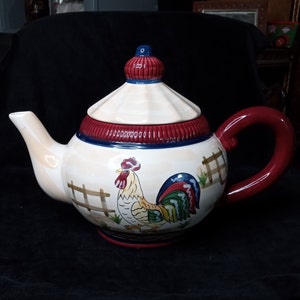 Vtg Rooster Youngs Heart Felt Collection French Country Teapot Great Gift