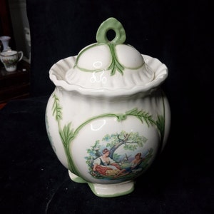 Vintage Hand Painted Romantic Scenes Jar