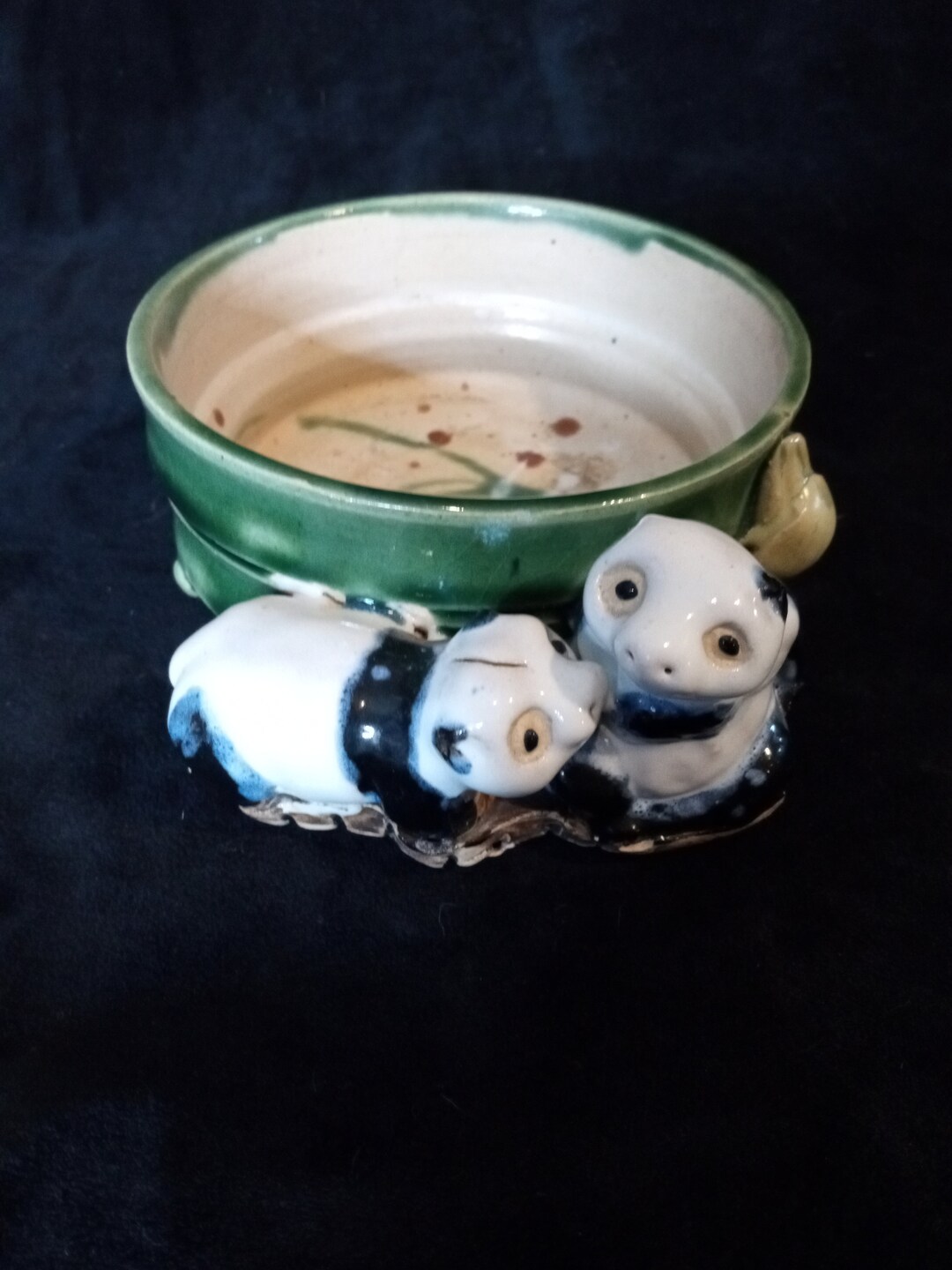 Vintage Green Figural Art Pottery Panda Bamboo Bowl Planter Japan - Etsy