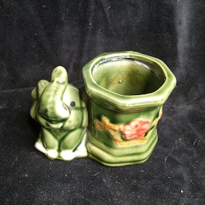 3&quot; Vintage Green Blue Tiny Elephant Planter or Trinket. Home or nursery decor
