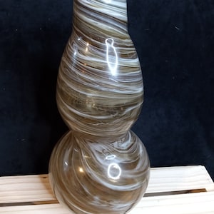 Mid Century Double Gourd Vase, Amber and White Bubble Vase, Blown Glass Swirl