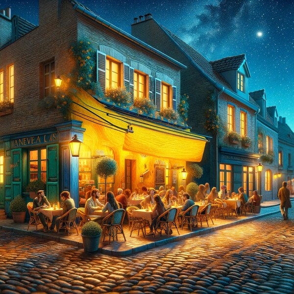 Cafe Terrace at Night - Van Gogh Inspired Digital Art Print - Vintage Style Street Scene - Home Decor Wall Art