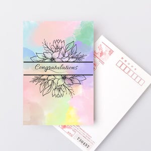 Tarjeta de felicitación con diseño floral en acuarela / Descarga digital / Tarjeta de felicitación imprimible / Descarga instantánea / 5,5 x 4,3 pulgadas / Tarjeta de felicitación