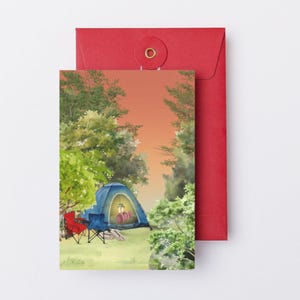 Carte postale aquarelle de camping - art numérique de la nature, aventure en plein air