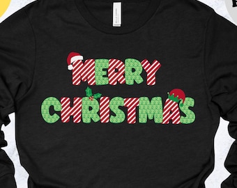 メリークリスマス ロングスリーブ シャツ、ベラ キャンバス クリスマス T シャツ、お祭りホリデー シャツ、カラフルなロングスリーブ T、トレンディなクリスマス シャツ