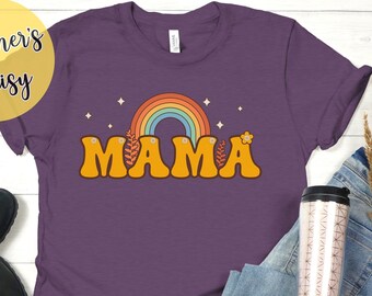 Camiseta hippie mamá, camisa del Día de la Madre, camiseta hippie mamá, camiseta de moda, camisa hippie arcoíris, camiseta genial de mamá, regalo del día de la madre