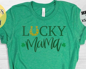 Lucky Mama St. Patrick's Day t-shirt, St. Paddy's Day shirt, cute lucky mom shirt, four leaf clover tee shirt, womens lucky shamrock shirt