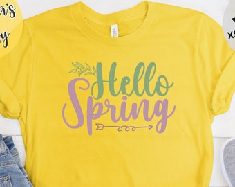 Hola camiseta primavera, camisa floral, camisa de primavera para mujer, camisa de flores, camiseta de temporada, ropa de primavera, camiseta de primavera, camisa de primavera de moda