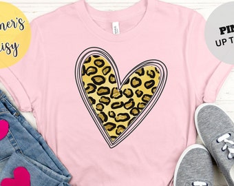 Camiseta Love Valentine, camiseta Love with heart, camiseta de amantes, camiseta de corazón con estampado de leopardo, camiseta de amantes, camiseta del día de San Valentín, regalos de San Valentín