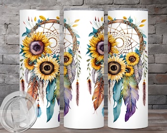 Dreamcatcher Skinny Tumbler, tumbler for mom, tumbler for mama, sunflower tumbler, Christmas gifts for her, cute tumbler, sassy tumbler