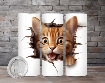 Lindo gatito flaco vaso con paja, vaso flaco de 20 oz, vaso para amantes de los gatos, taza de mamá gato, vaso de papá gato, regalos de vaso para todos