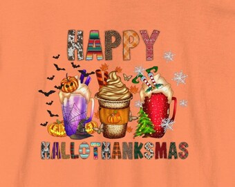 Celebrate HalloThanksMas with a Halloween Coffee Long Sleeve Shirt, Funny Halloween Thanksgiving Christmas Tee, Unisex Coffee Lovers Shirt