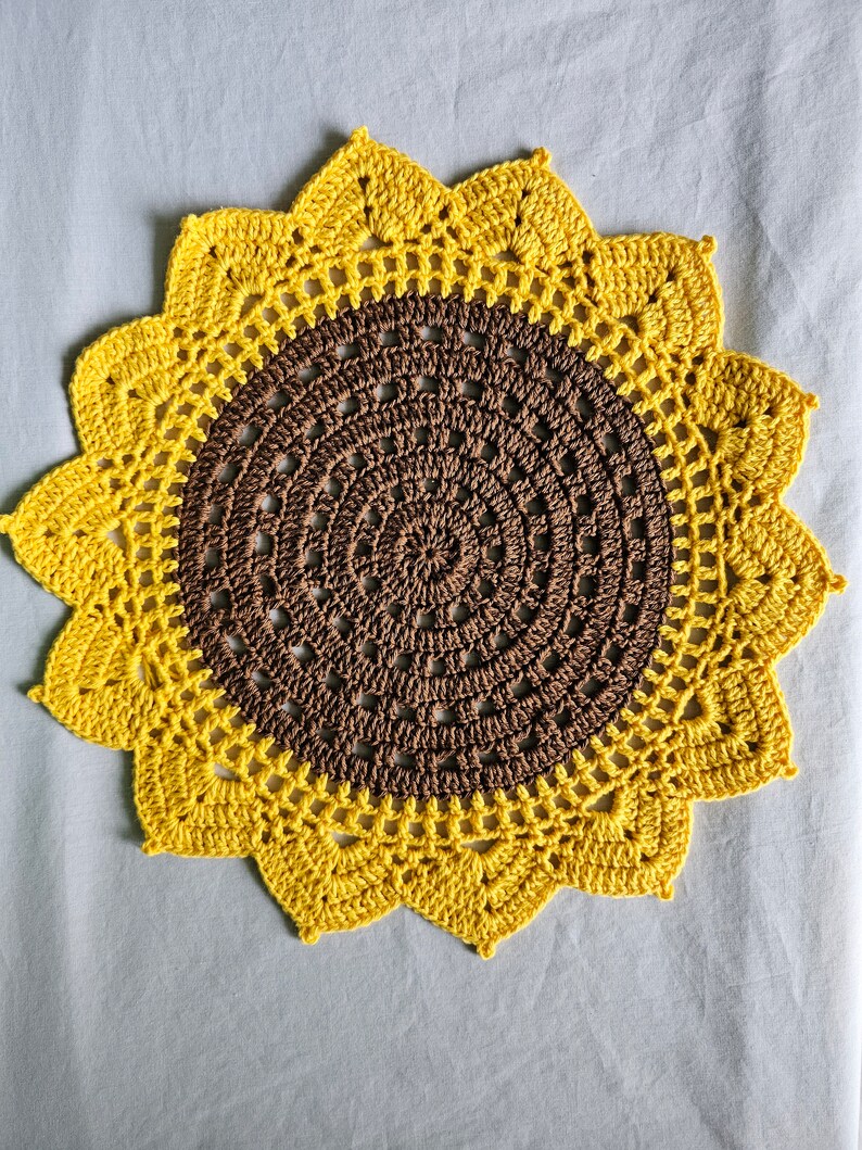 Large Crochet Sunflower Placemats , Crochet Placemats , Crochet Set
