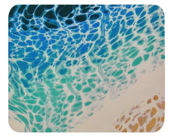 Original Blue Acrylic Pour Mouse Pad - Abstract Ocean Fluid Art