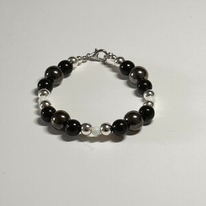 Pretty handmade black / silver fashion bracelet - clasped stretchy elastic beaded stackable sparkly gift jewelry for her bridesmaid daughter