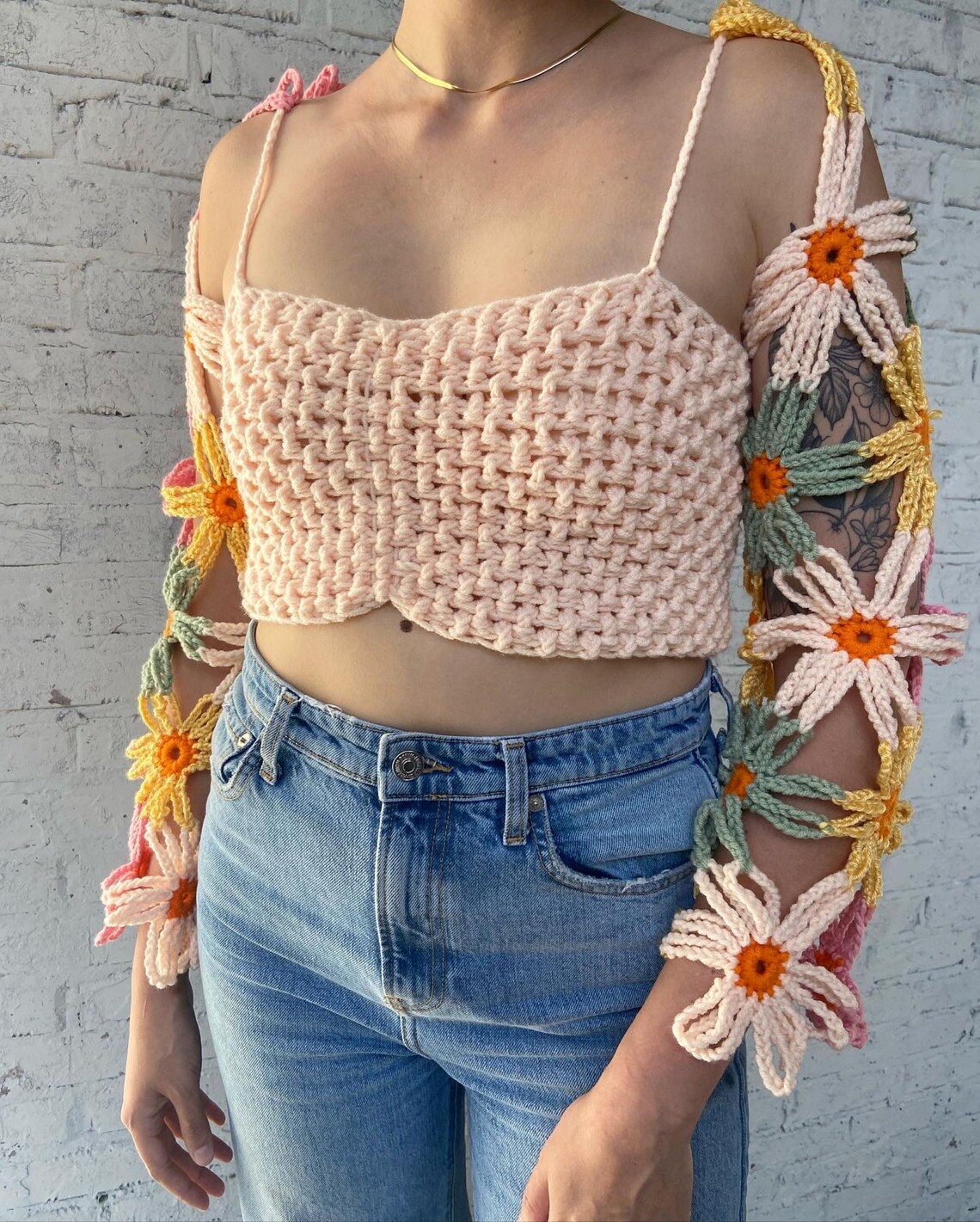 Daisy Sleeves Top Crochet Pattern Etsy