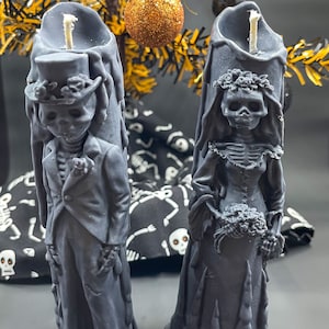 Spooky Skeleton Bride and Groom Halloween Candles