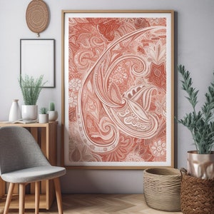 Rustic Red Paisley Abstract Art Print - Digital Download