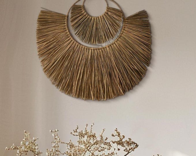 Seagrass Moon Wall Decor, Natural Fiber Bohemian Hanging