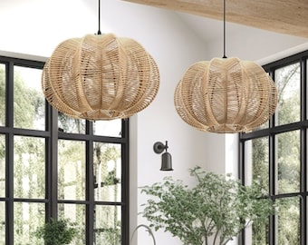 Handwoven Rattan Star Pendant Light – Coastal Boho Chic Lighting