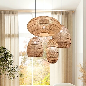 HK High Quality Rattan Pendant Light for Living Room, Bedroom, Office, Nursery Home Decor. High Quality Handmade by Artisans.Eco-Friendly