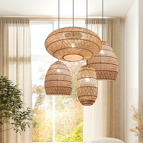 HK High Quality Rattan Pendant Light for Living Room, Bedroom, Office, Nursery Home Decor. High Quality Handmade by Artisans.Eco-Friendly