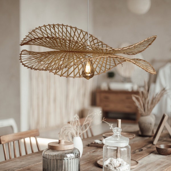 Cabras High Quality Bamboo Pendant Light. Designer's Picks. Handmade Lighting for Bedroom, Living Room, Kitchen Island, Kitchen Home Decor