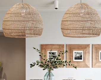 Trendy Bohemian Rattan Pendant Light. Rattan Lampshade. Bamboo Lampshade. Wicker Chandelier for Living Room, Bedroom ,Kitchen. Luxury
