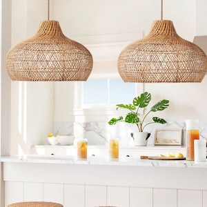 Rattan Lampshade for Sustainable Decor. Coastal Luxe. Boho. Modern Farmhouse. Handmade Wicker Pendant Light. Eco Friendly Lighting